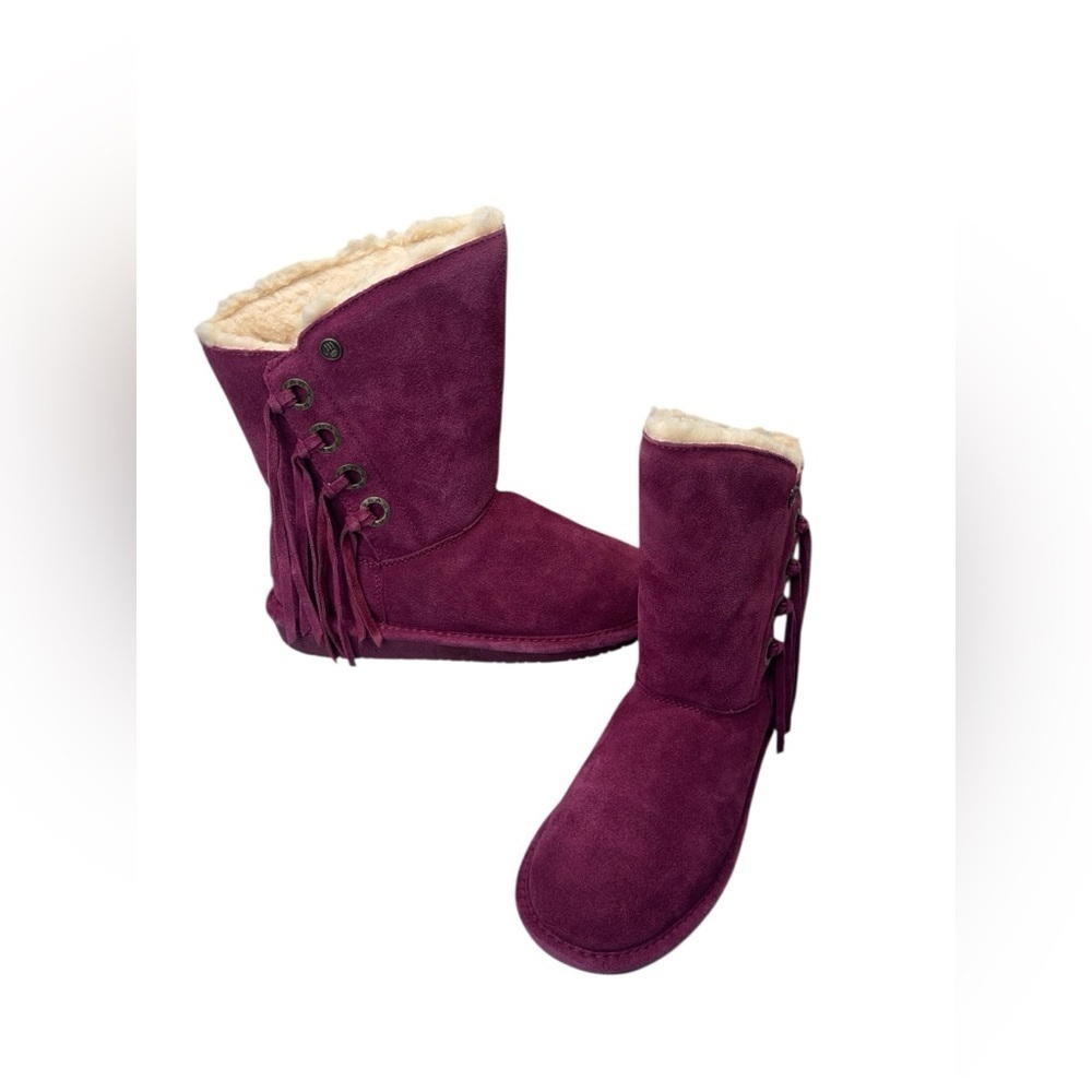 Bearpaw Arya Burgundy Maroon Suede Wool Blend Lining Fringe Winter Boots Size 7